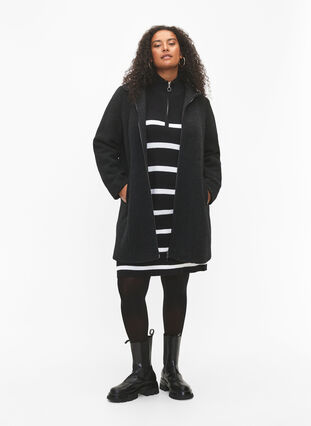 Melange bouclé coat with zipper, Black Mel., Model image number 2