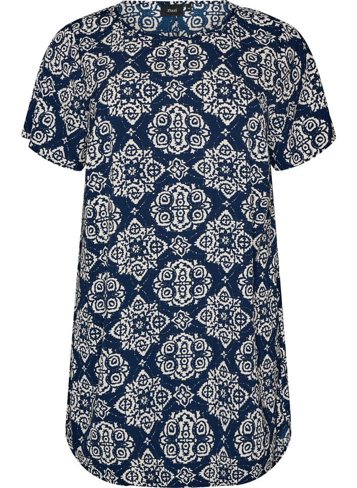 Dress with print and short sleeves, Blue, Packshot image number 0
