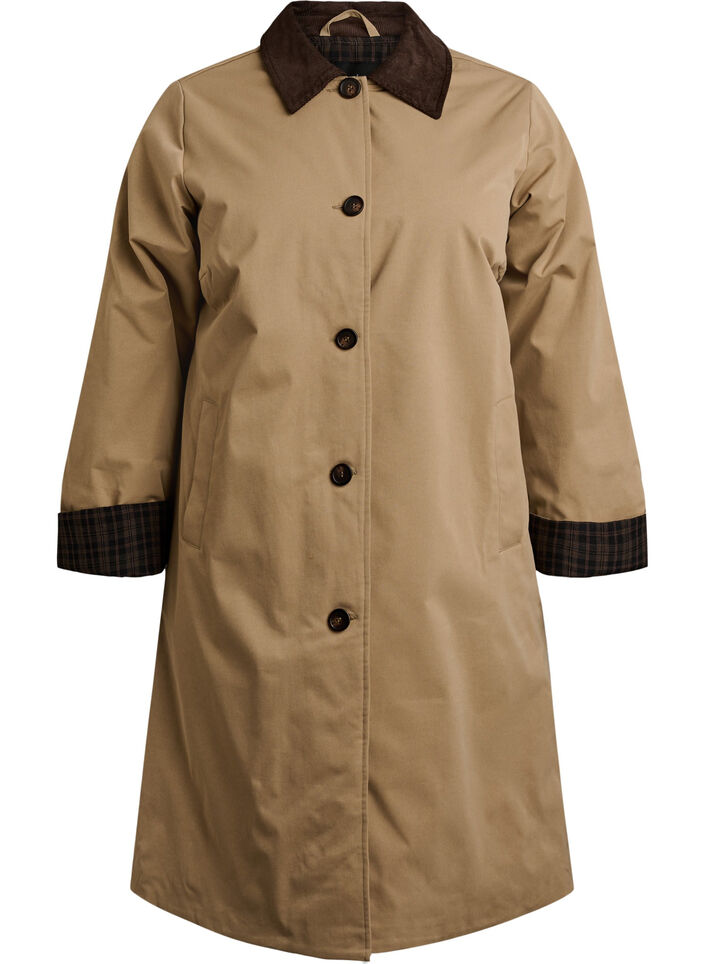 Mid-length jacket with corduroy collar, Beige, Packshot