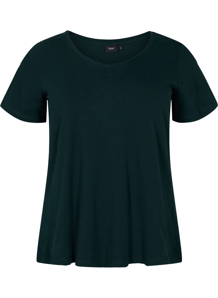 Solid-coloured basic cotton T-shirt, Green, Packshot image number 0
