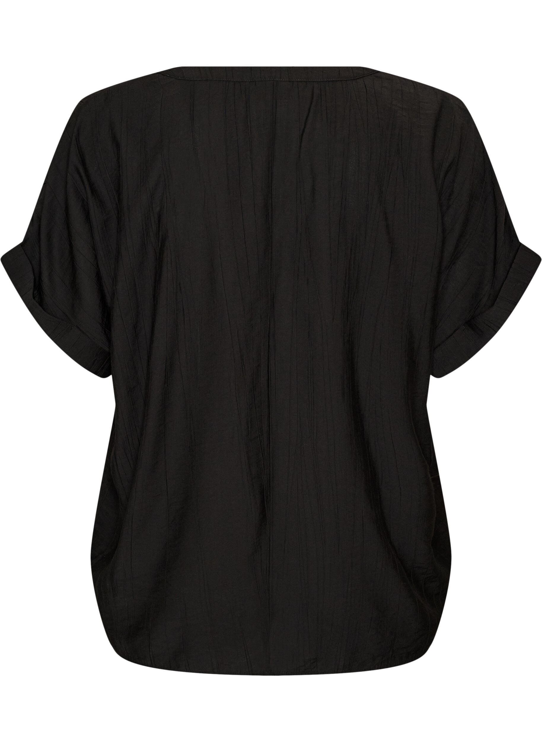 Zizzifashion Viscose blouse with buttons and texture, Black, Packshot image number 1
