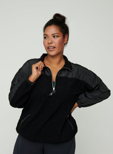 Teddy anorak with a zip, Black, Model image number 0