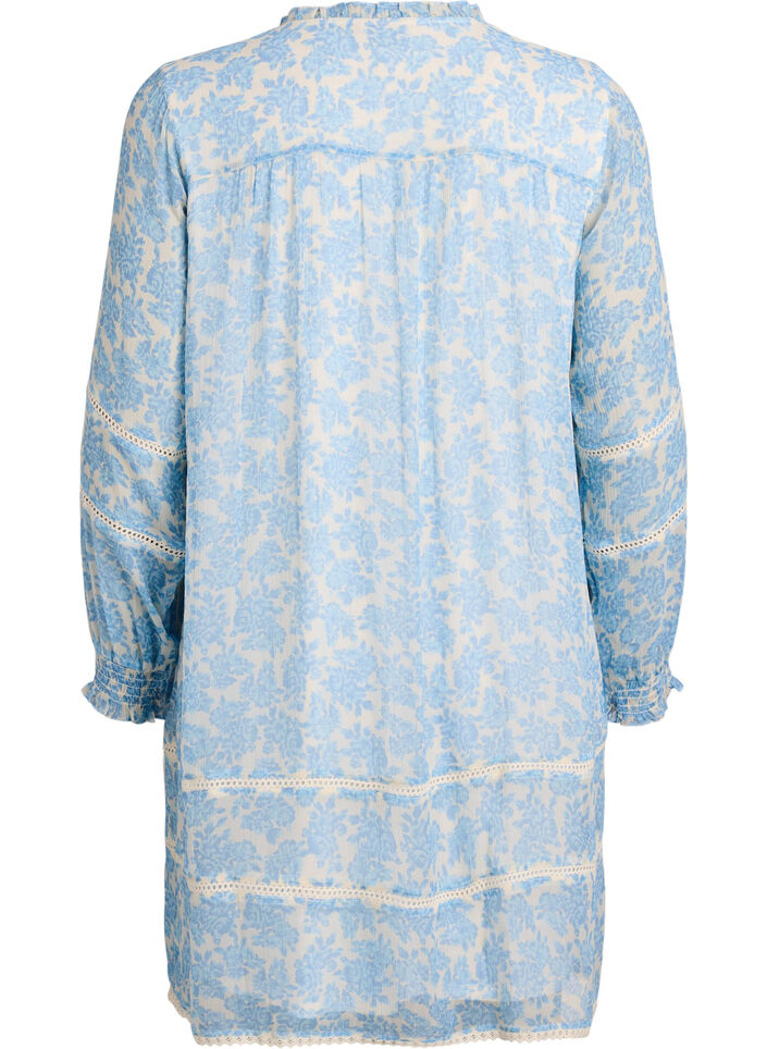Short chiffon dress with crochet details, Light Blue, Packshot image number 1