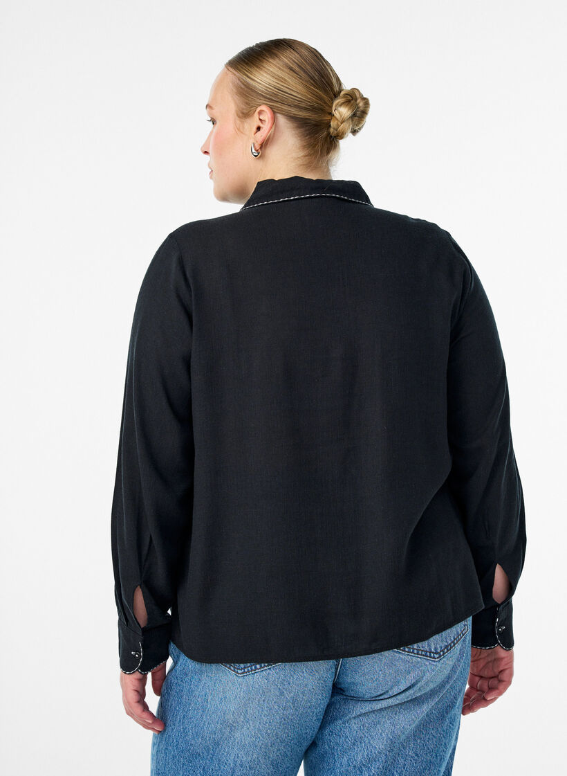 Shirt with contrast stitching and chest pockets, Black, Model image number 2