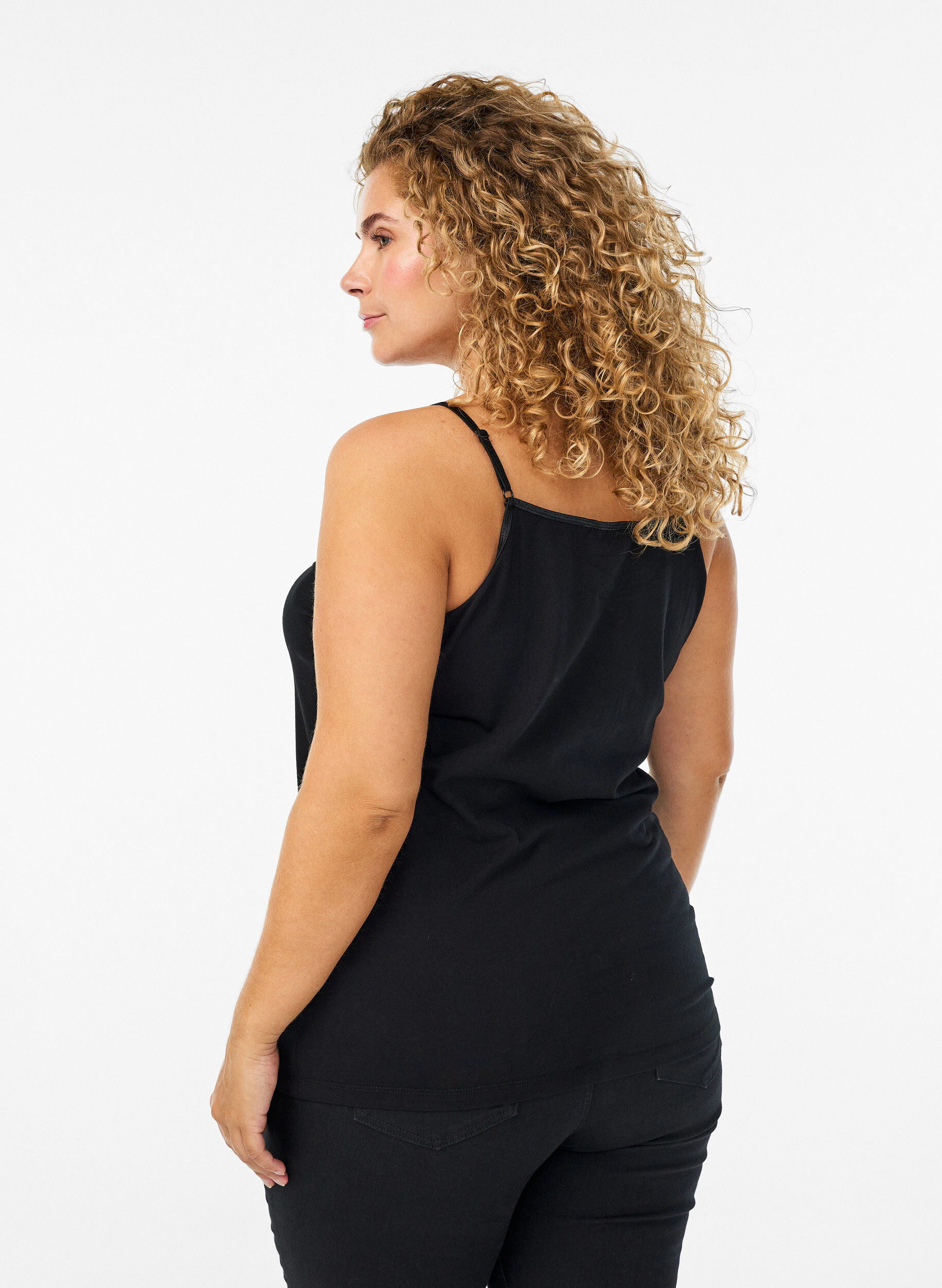 ZizzifashionBasic cotton spaghetti strap top, Black, Model image number 2