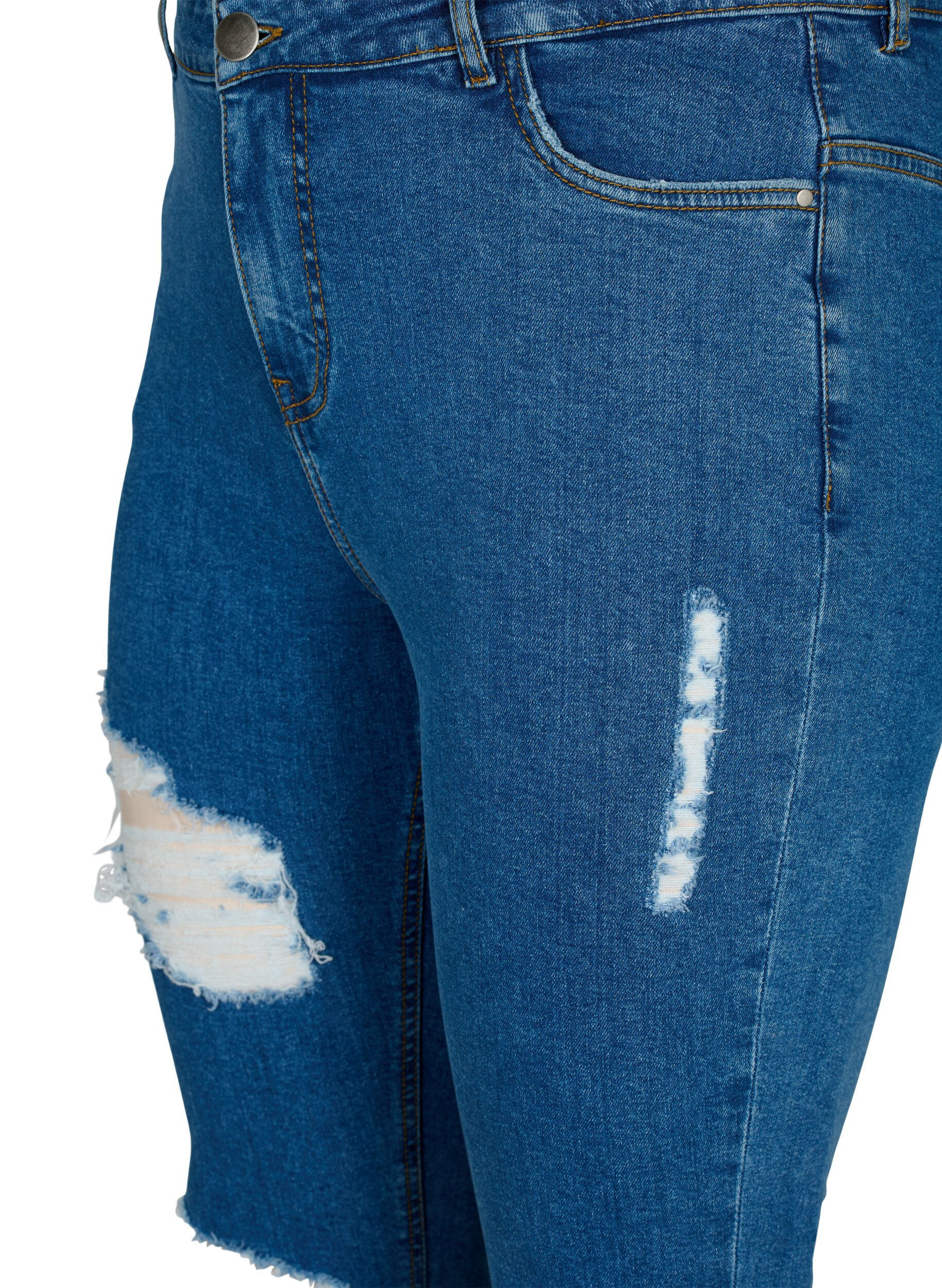 Zizzifashion Tight-fitting jeans with rip details, Blue denim, Packshot image number 2