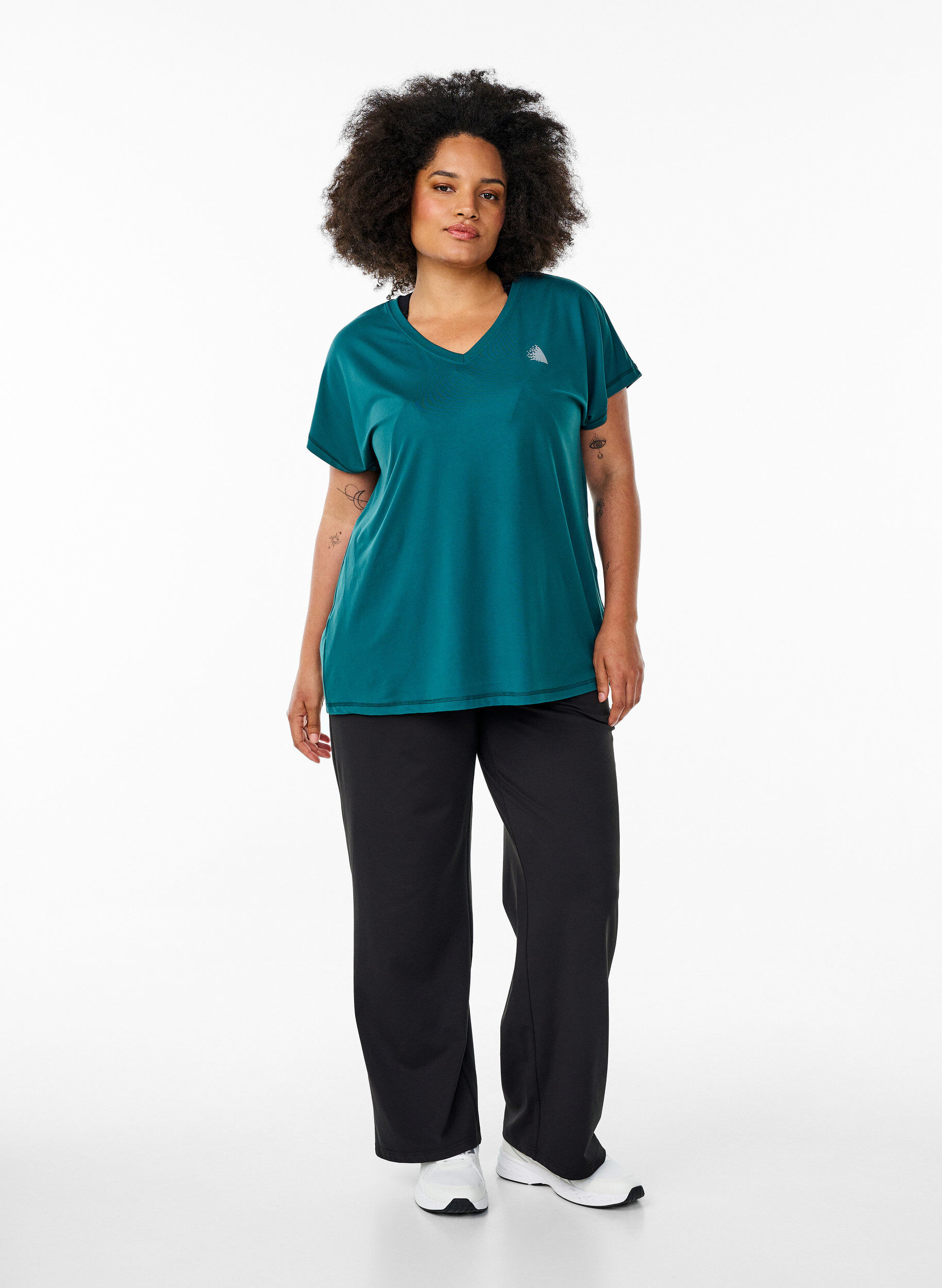 ZizzifashionLoose training t-shirt with v-neck, Green, Model image number 1