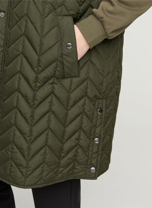 Long quilted vest with hood, Forest Night, Model image number 2