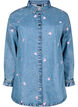 Loose denim shirt with embroidered hearts, Light Blue Heart, Packshot image number 0