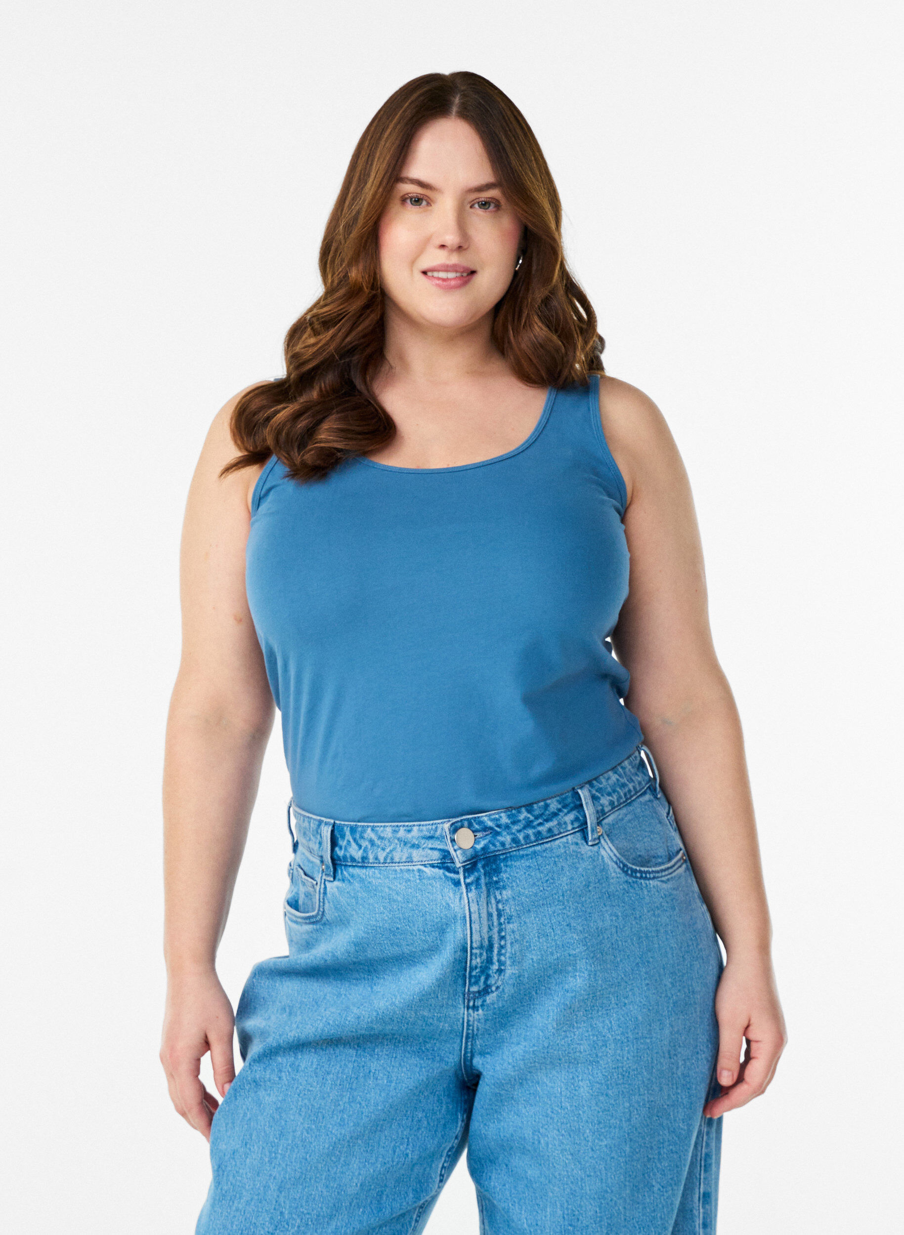 Zizzifashion Solid color basic top in cotton, Grey, Model image number 0