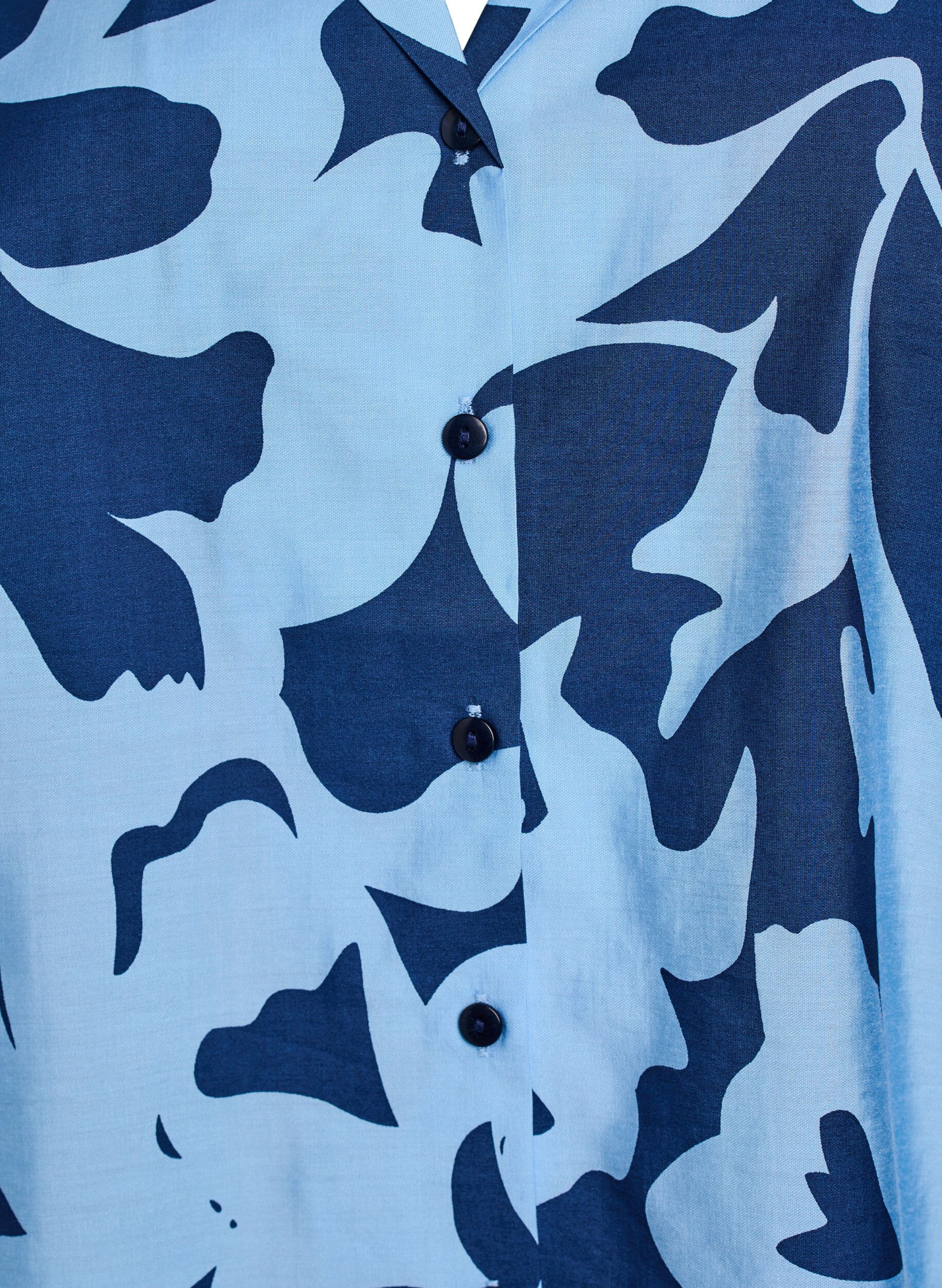 Zizzifashion Shirt blouse with print and V-neck, Blue, Packshot image number 2