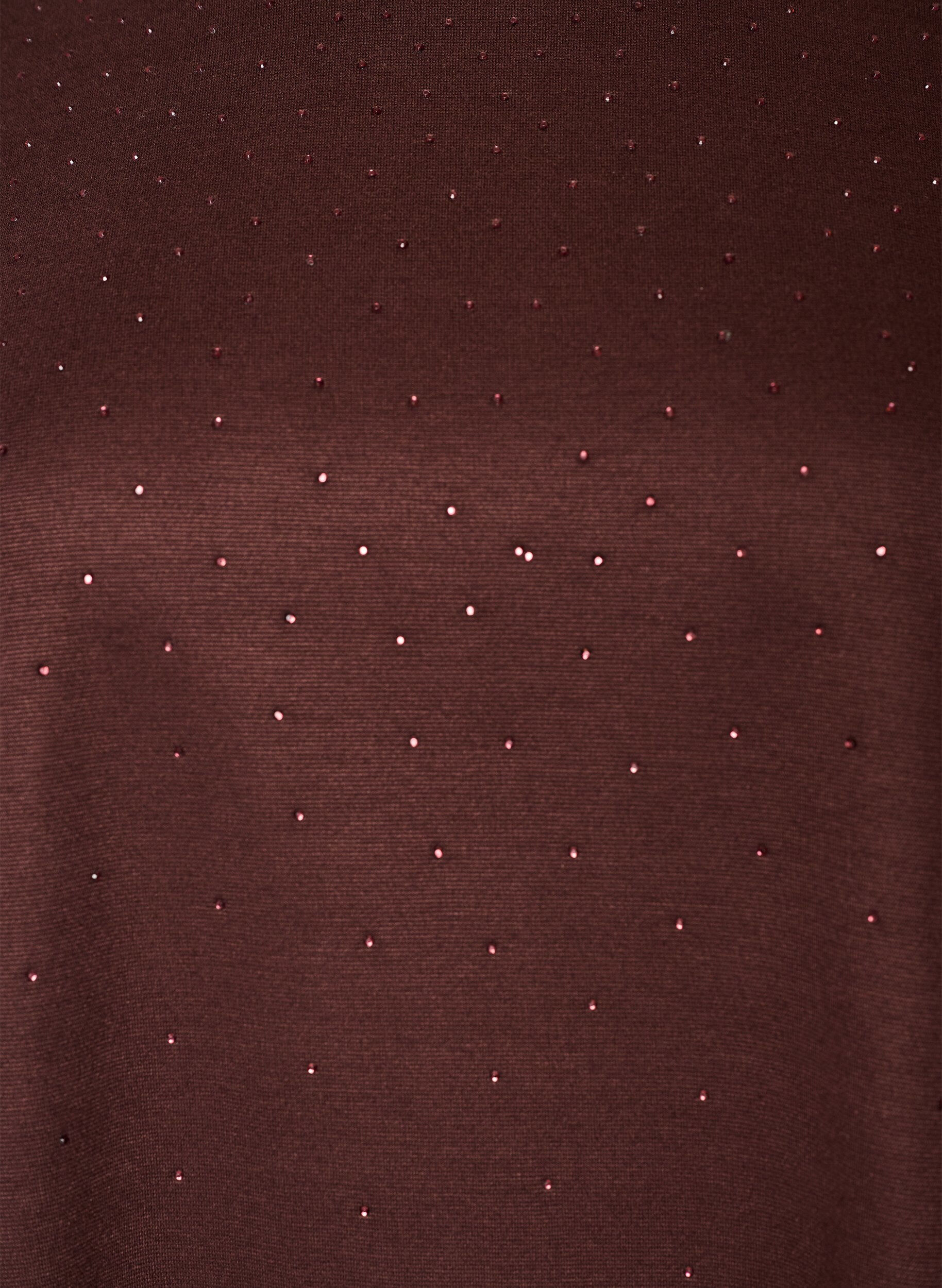 ZizzifashionT-shirt with rhinestones and round neck, Brown, Packshot image number 2