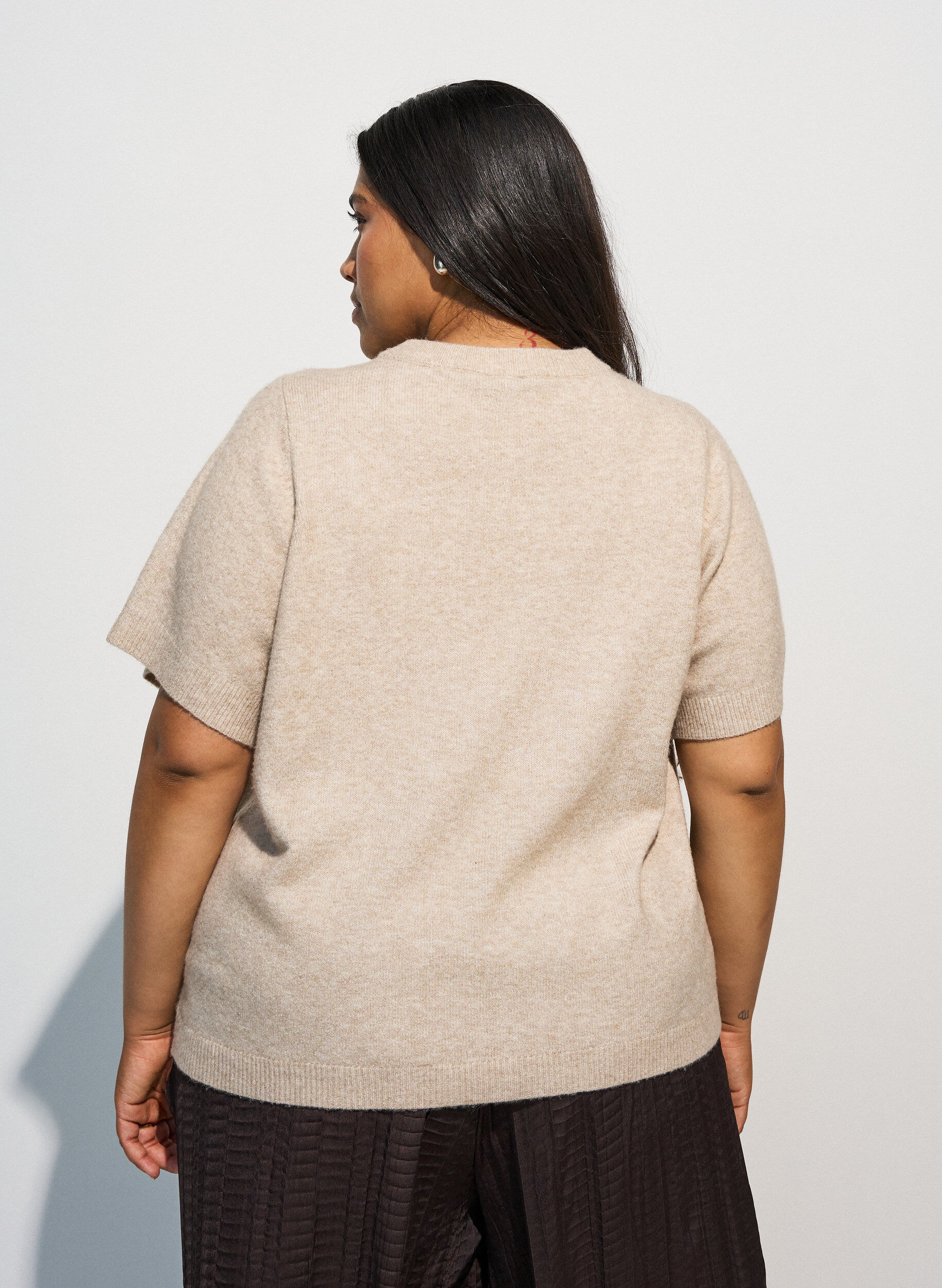 ZizzifashionKnit cardigan with short sleeves, Beige, Model image number 2