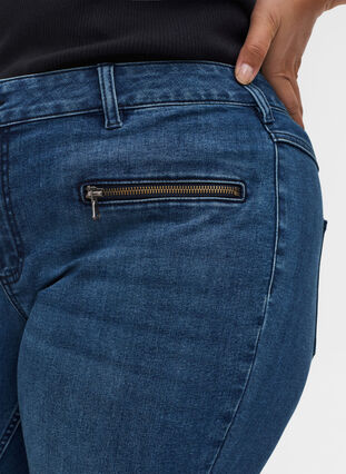 Extra slim Sanna jeans with zipper details, Blue denim, Model image number 2