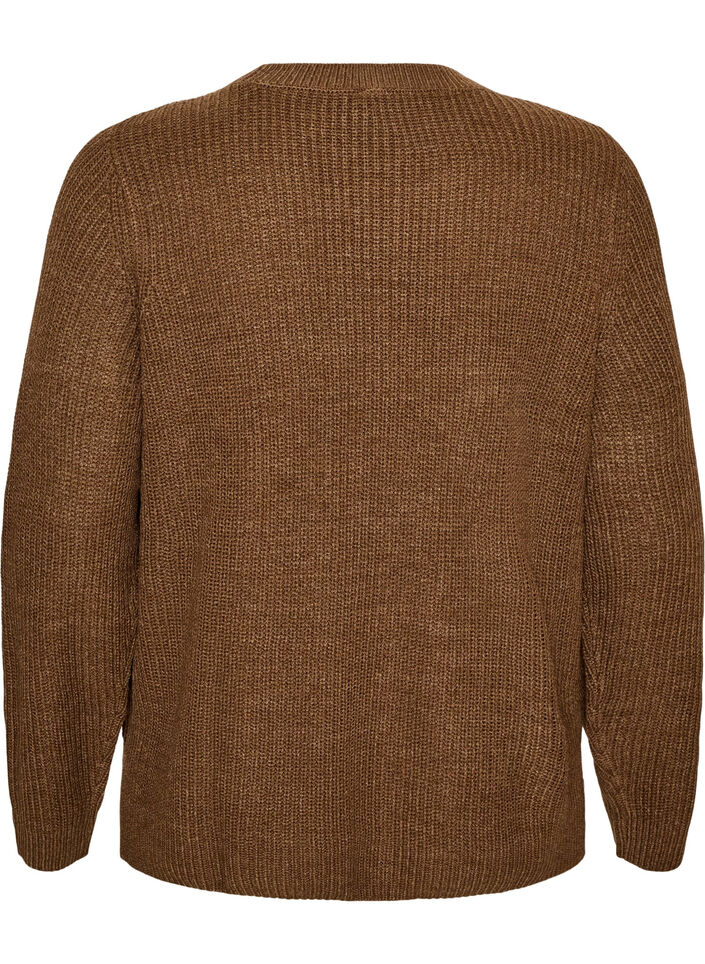 Knitted blouse with ribbed texture and button details, Brown, Packshot image number 1