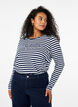 Striped blouse with motif, White w.Navy Stripe, Model image number 0