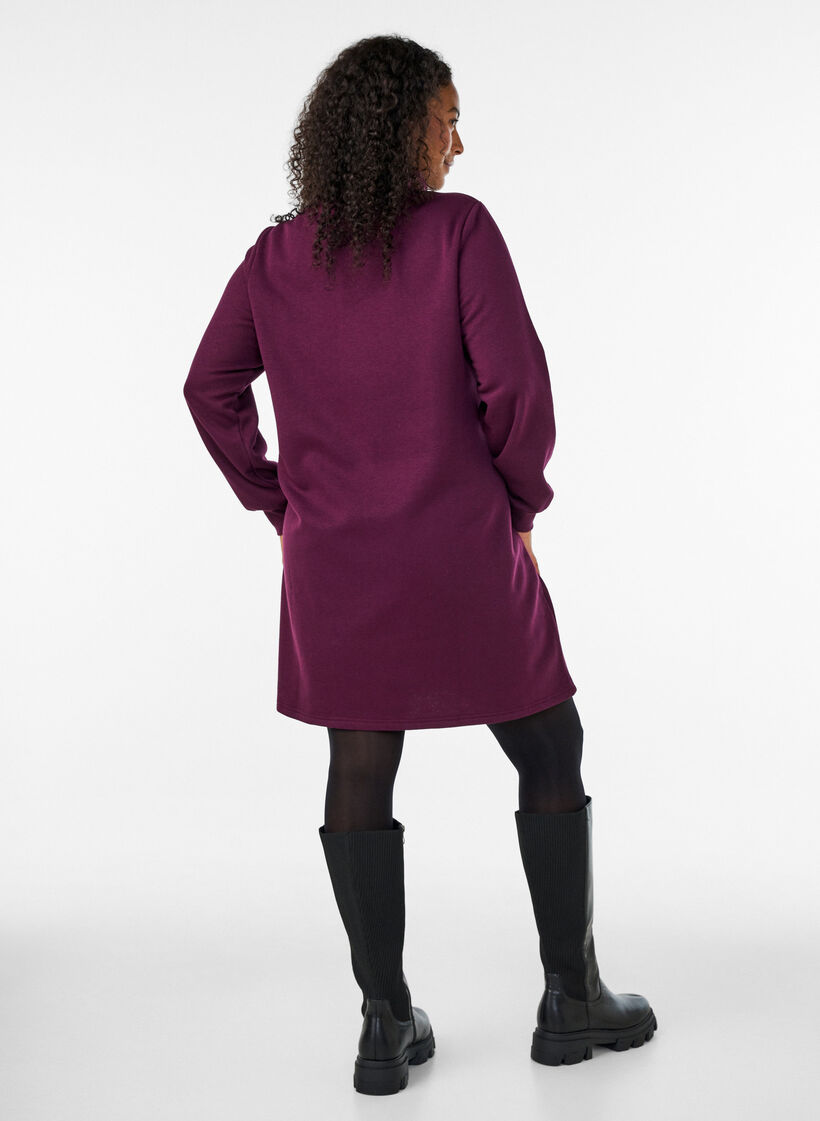 Sweatshirt dress with a high ribbed collar and zip, Purple, Model image number 2