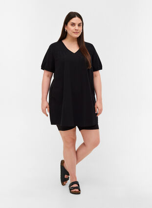 Short-sleeved tunic in cotton, Black, Model image number 2