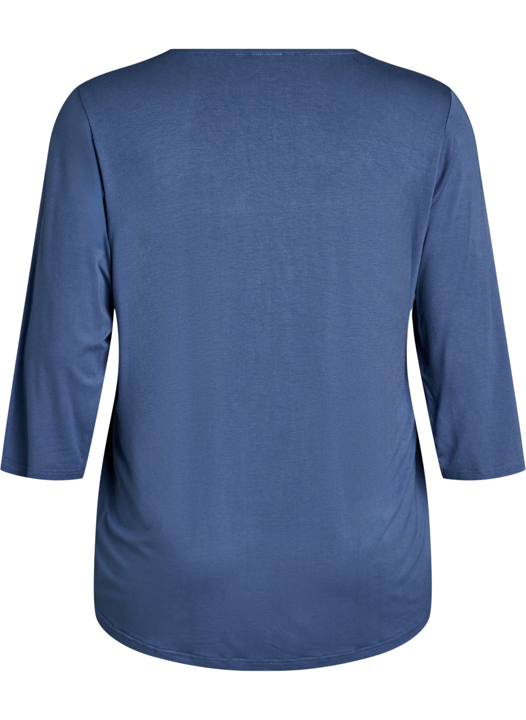 Zizzifashion Pyjama top in viscose with lace detail and 3/4-sleeves, Blue, Packshot image number 1