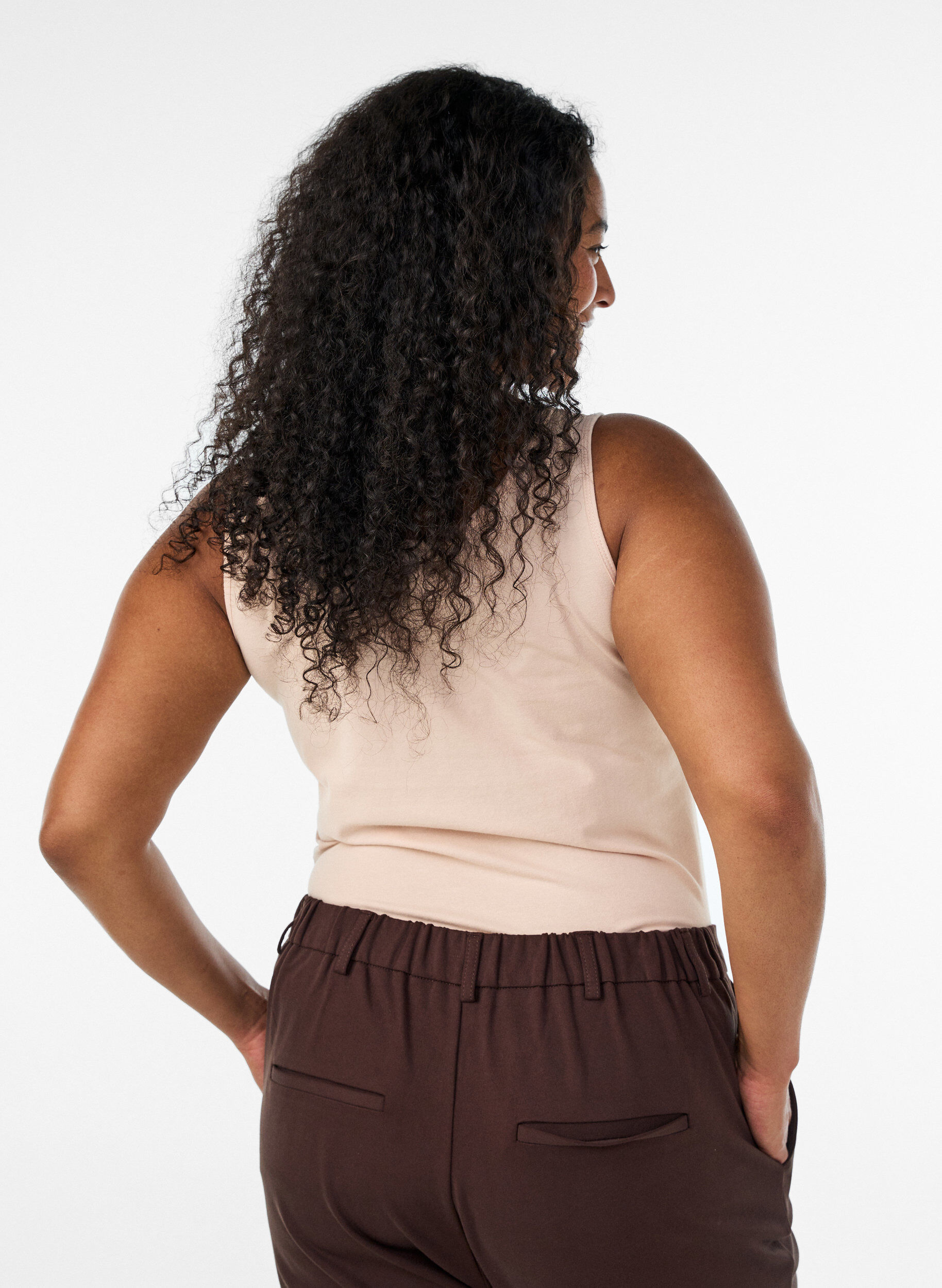 ZizzifashionSolid color basic top in cotton, Beige, Model image number 2