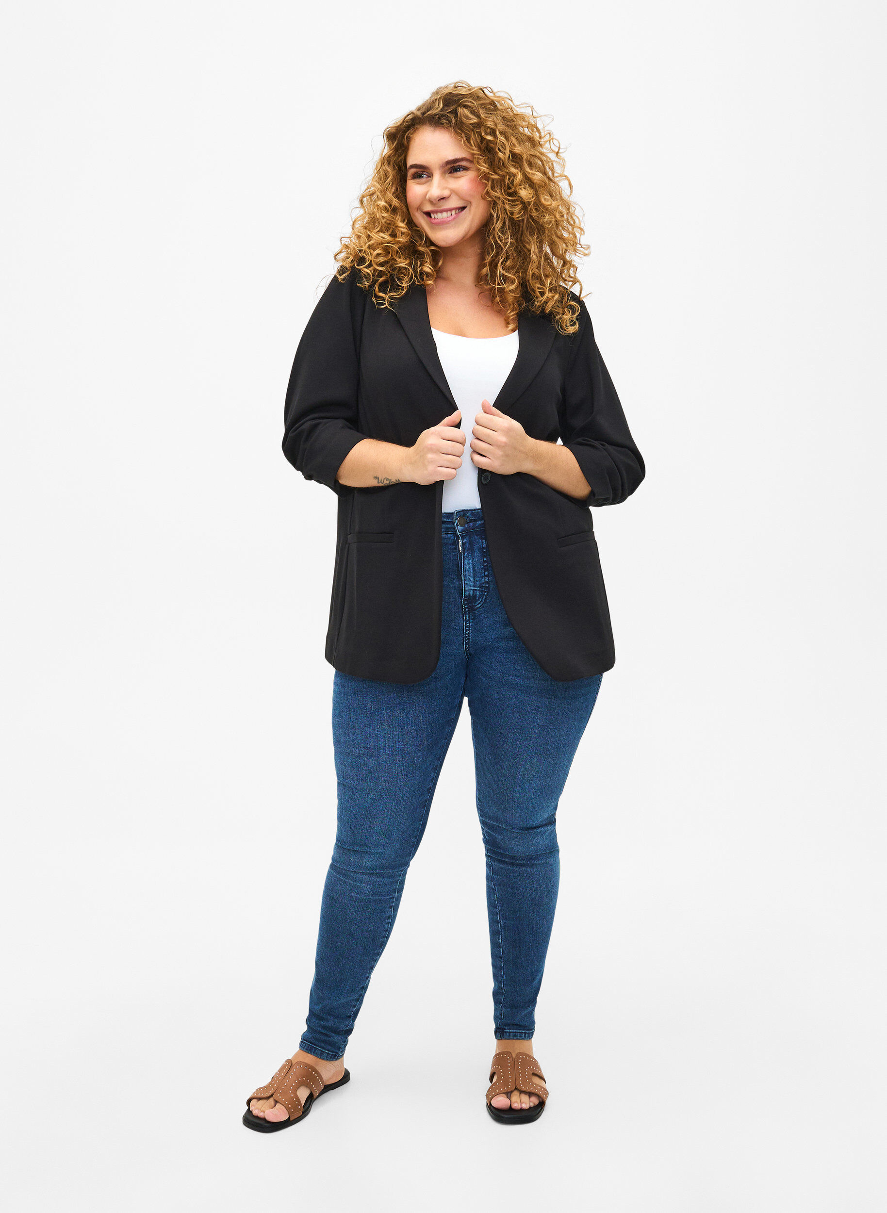 Zizzifashion Blazer with 3/4 sleeves, Black, Model image number 3