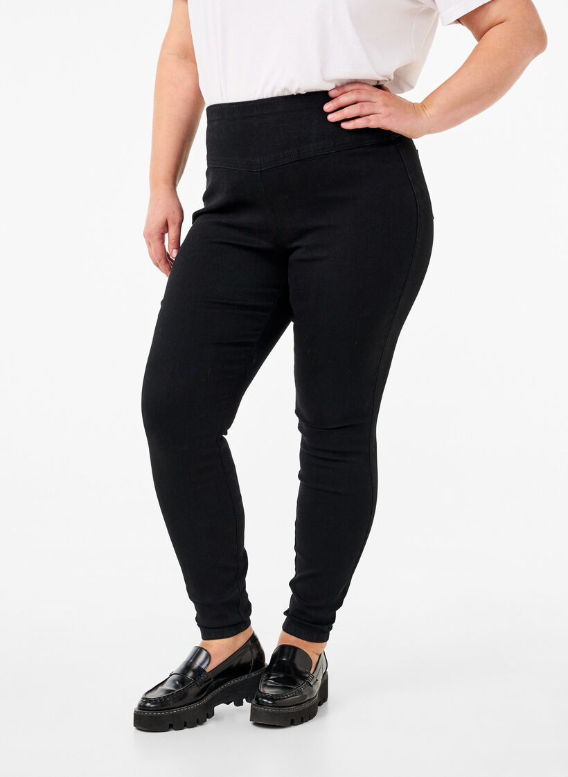 Stretchy jeggings with high waist, Black, Model image number 2