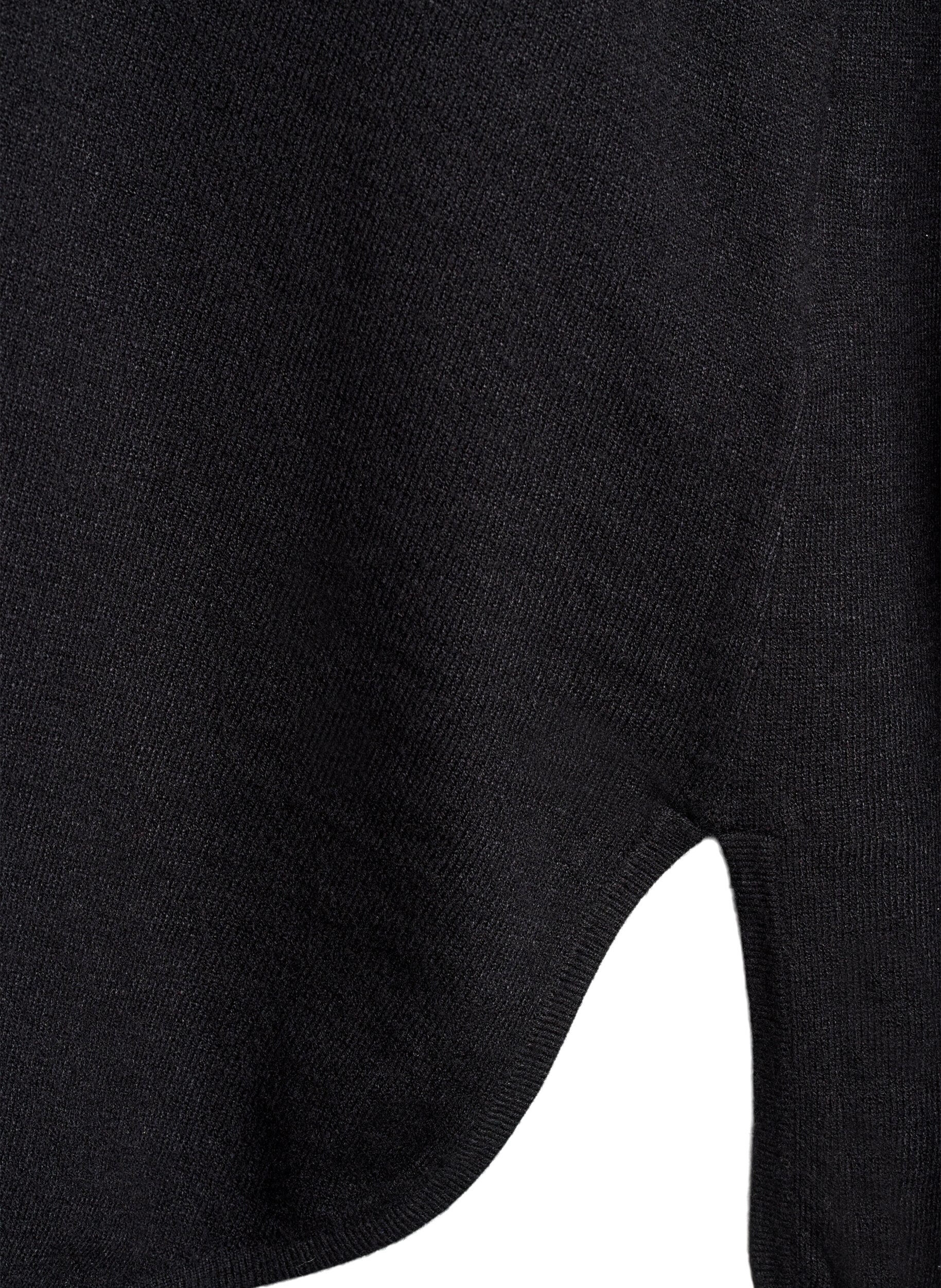 Zizzifashion Fine-knit blouse with v-neck and front detail, Black, Packshot image number 3