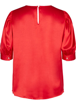 Short-sleeved shiny blouse, Racing Red ASS, Packshot image number 1