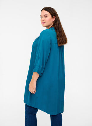 Viscose tunic with buttons and 3/4 sleeves, Maroccan Blue, Model image number 1
