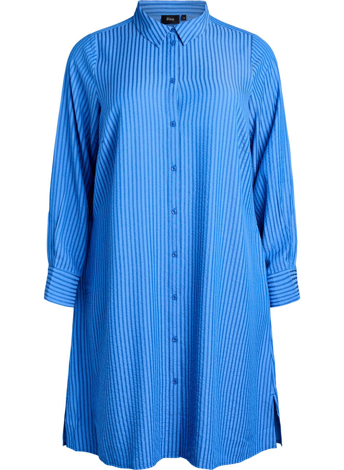 Long striped shirt with button detail on the back, Blue, Packshot image number 0