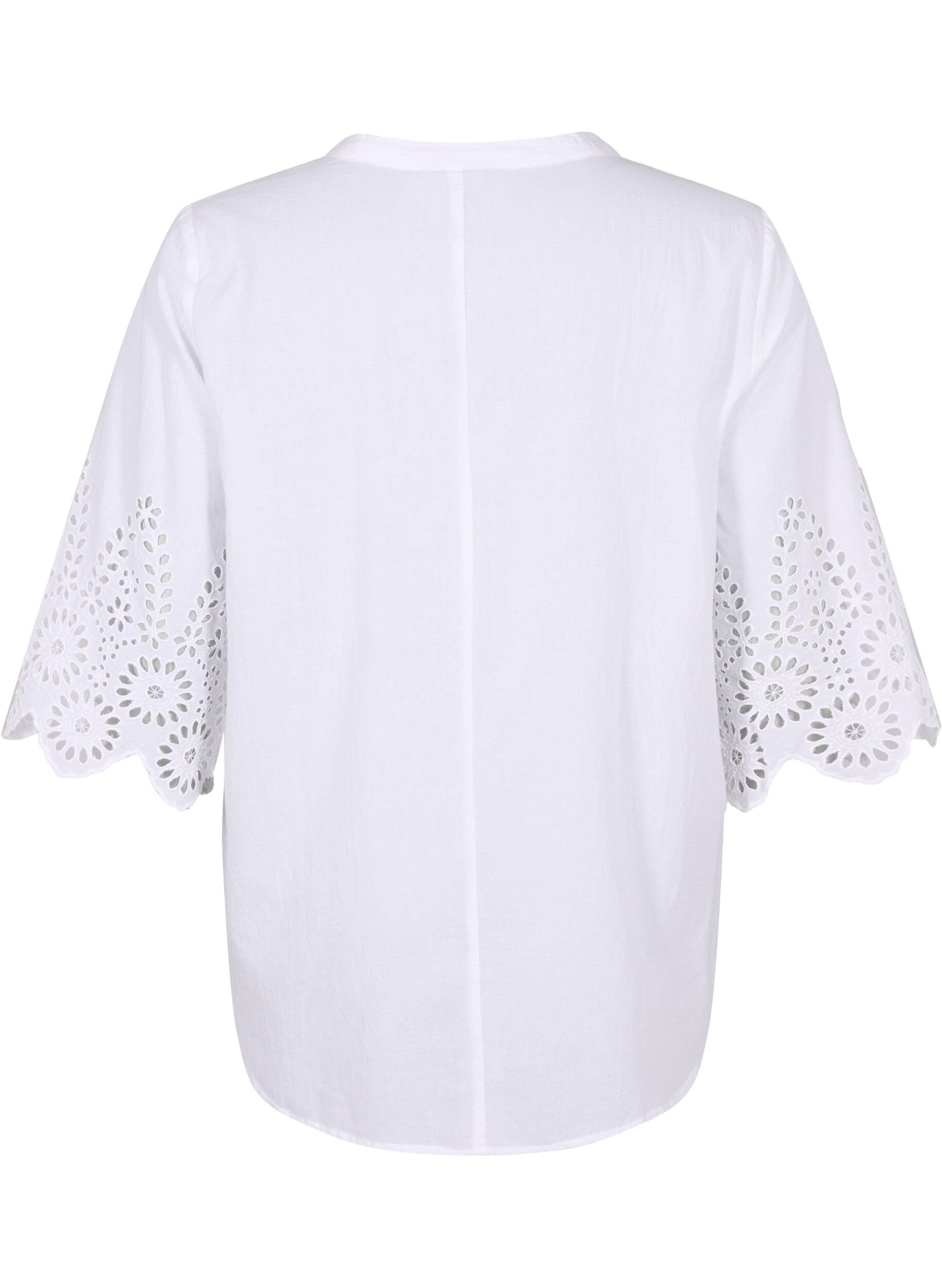 Zizzifashion Shirt-blouse with broderie anglaise and 3/4 sleeves, Bright White, Packshot image number 1