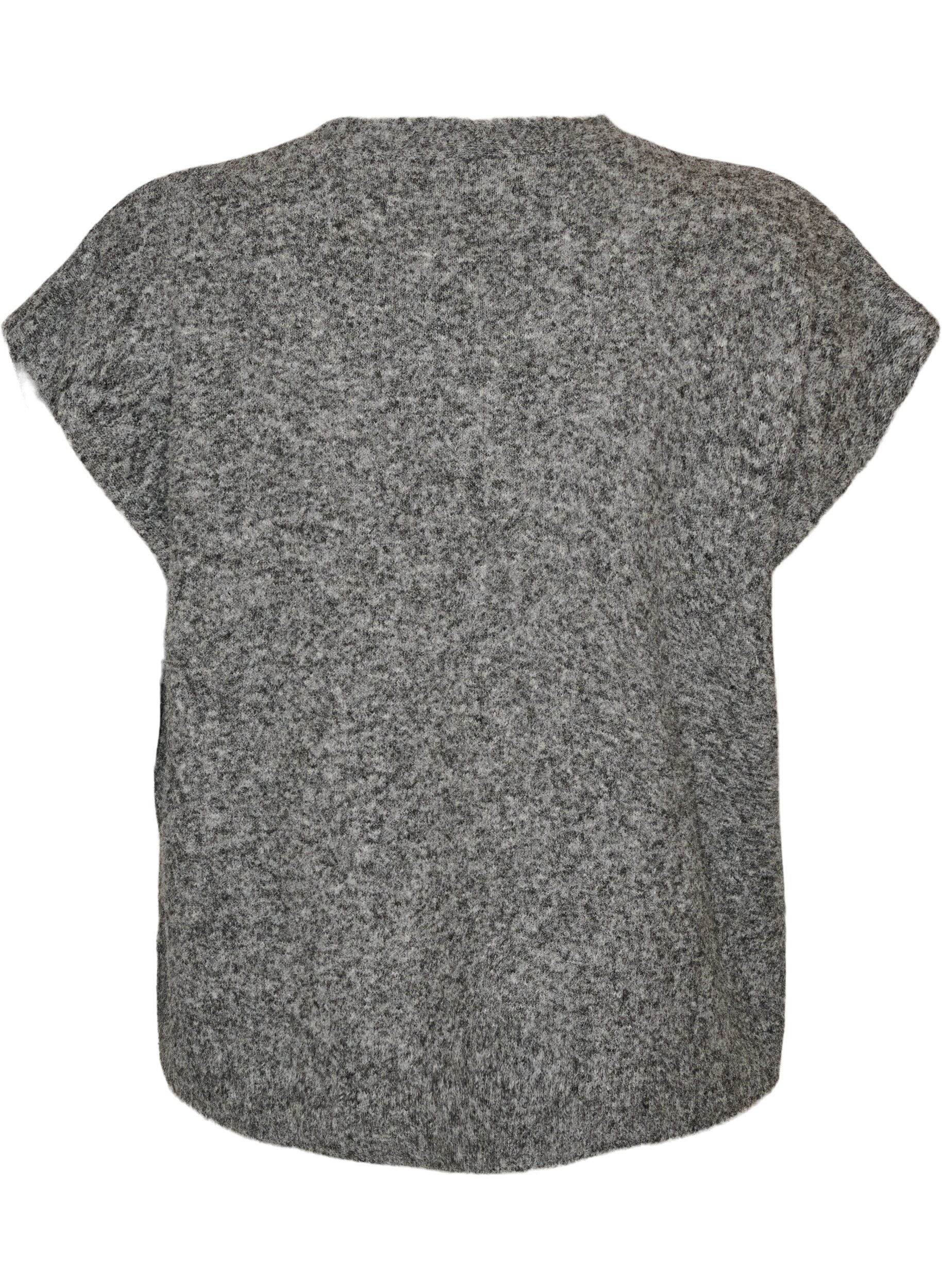 ZizzifashionKnitted vest with V-neck and decorative buttons, Grey, Packshot image number 1