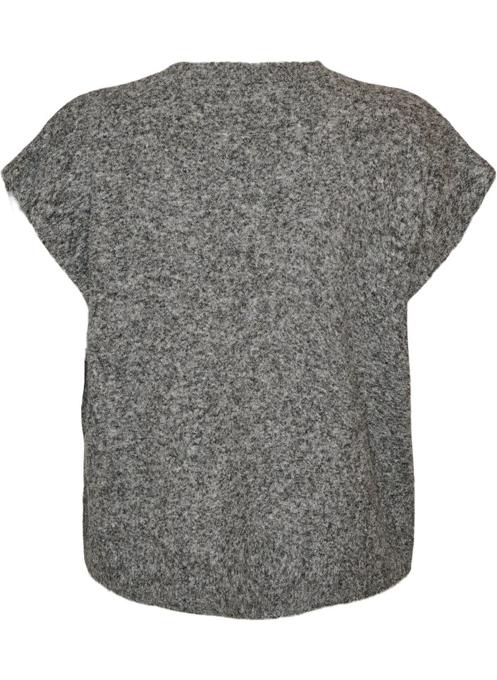 Knitted vest with V-neck and decorative buttons, Grey, Packshot image number 1