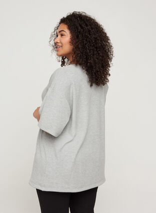 Blouse with 2/4 sleeves and adjustable bottom hem, Light Grey Melange, Model image number 1