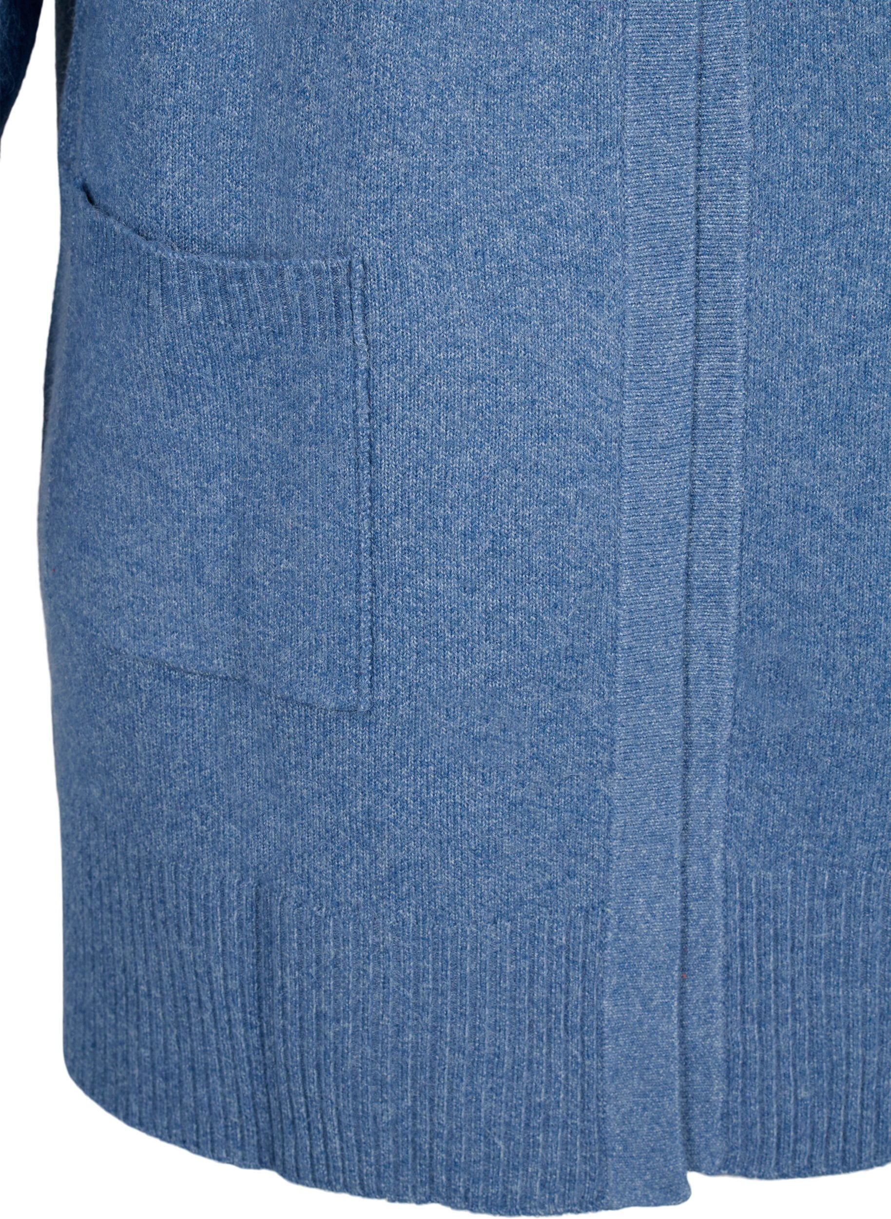 Zizzifashion Ribbed Knit Cardigan with Pockets, Blue, Packshot image number 2