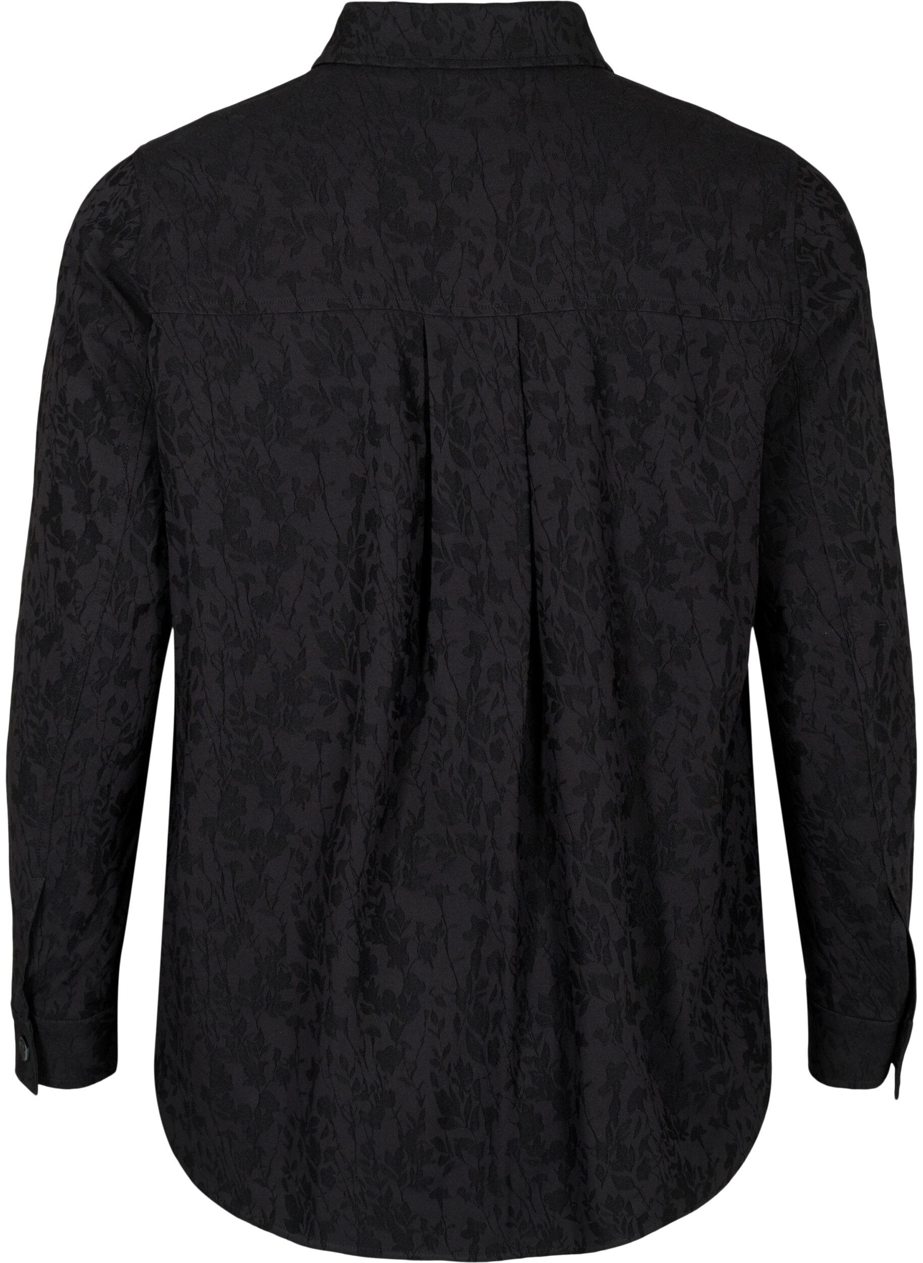 Zizzifashion Viscose shirt jacket with tone-on-tone pattern, Black, Packshot image number 1