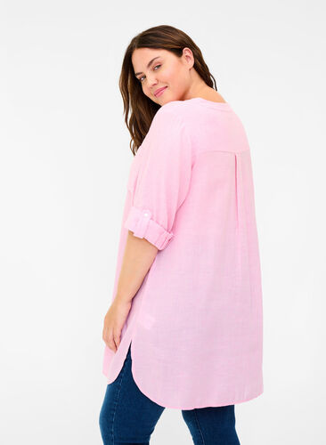 Shirt blouse with V-neck and pockets, Cameo Pink, Model image number 1