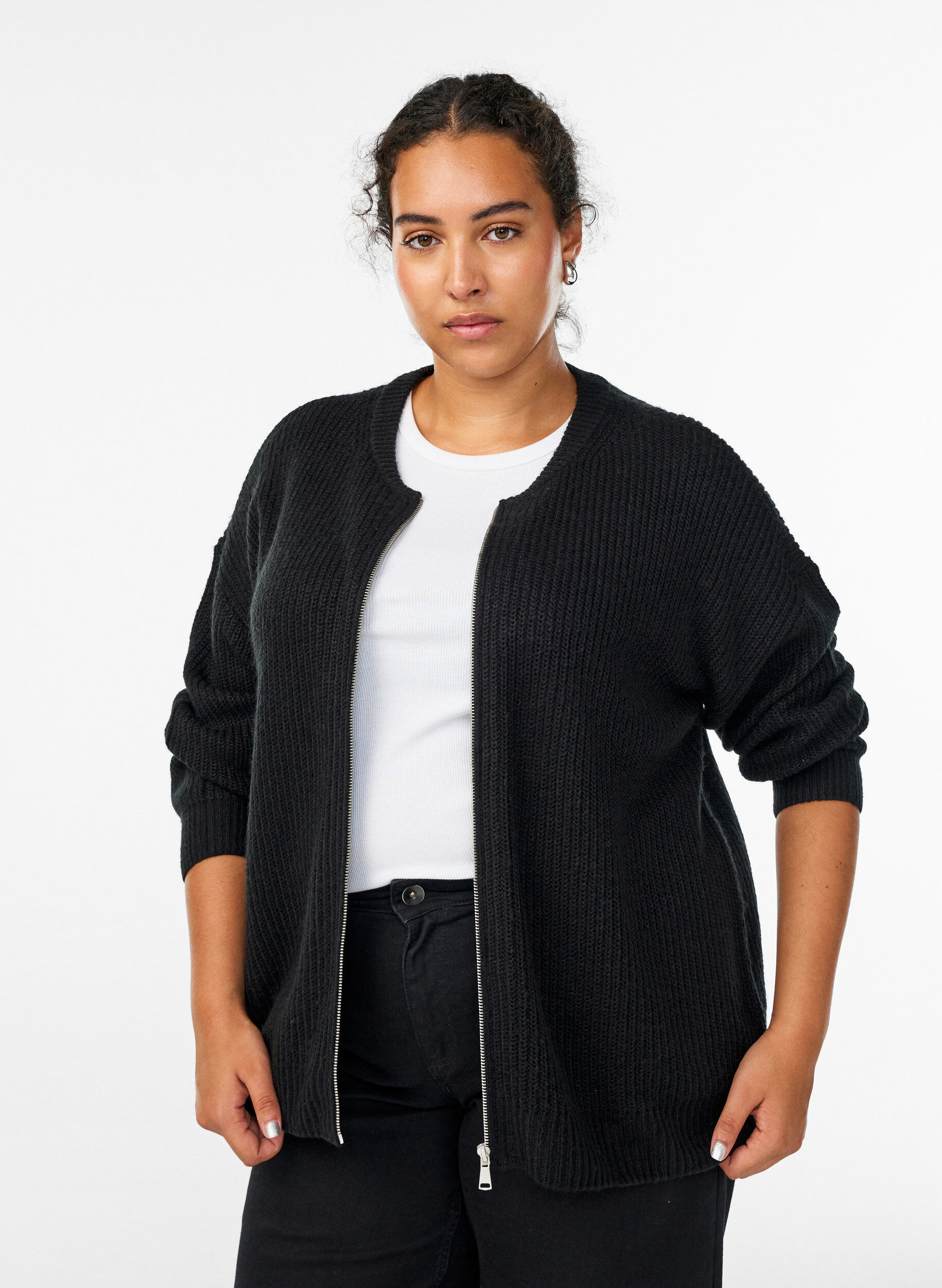 ZizzifashionKnit cardigan with zip, Black, Model image number 0
