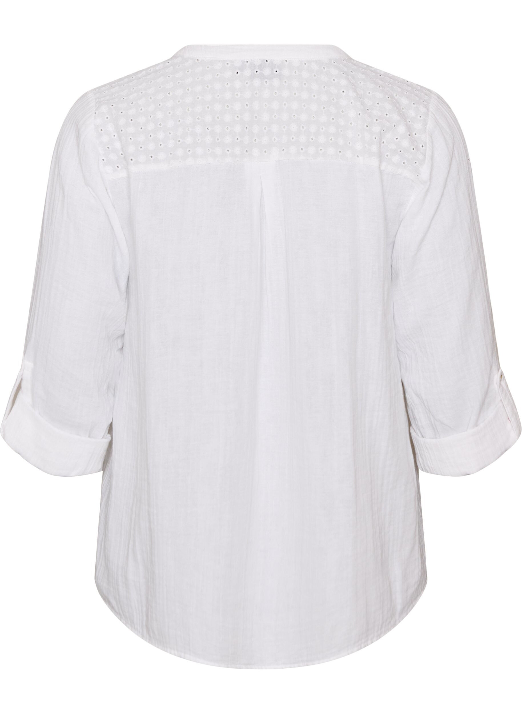 ZizzifashionBlouse in cotton muslin with broderie anglaise, White, Packshot image number 1