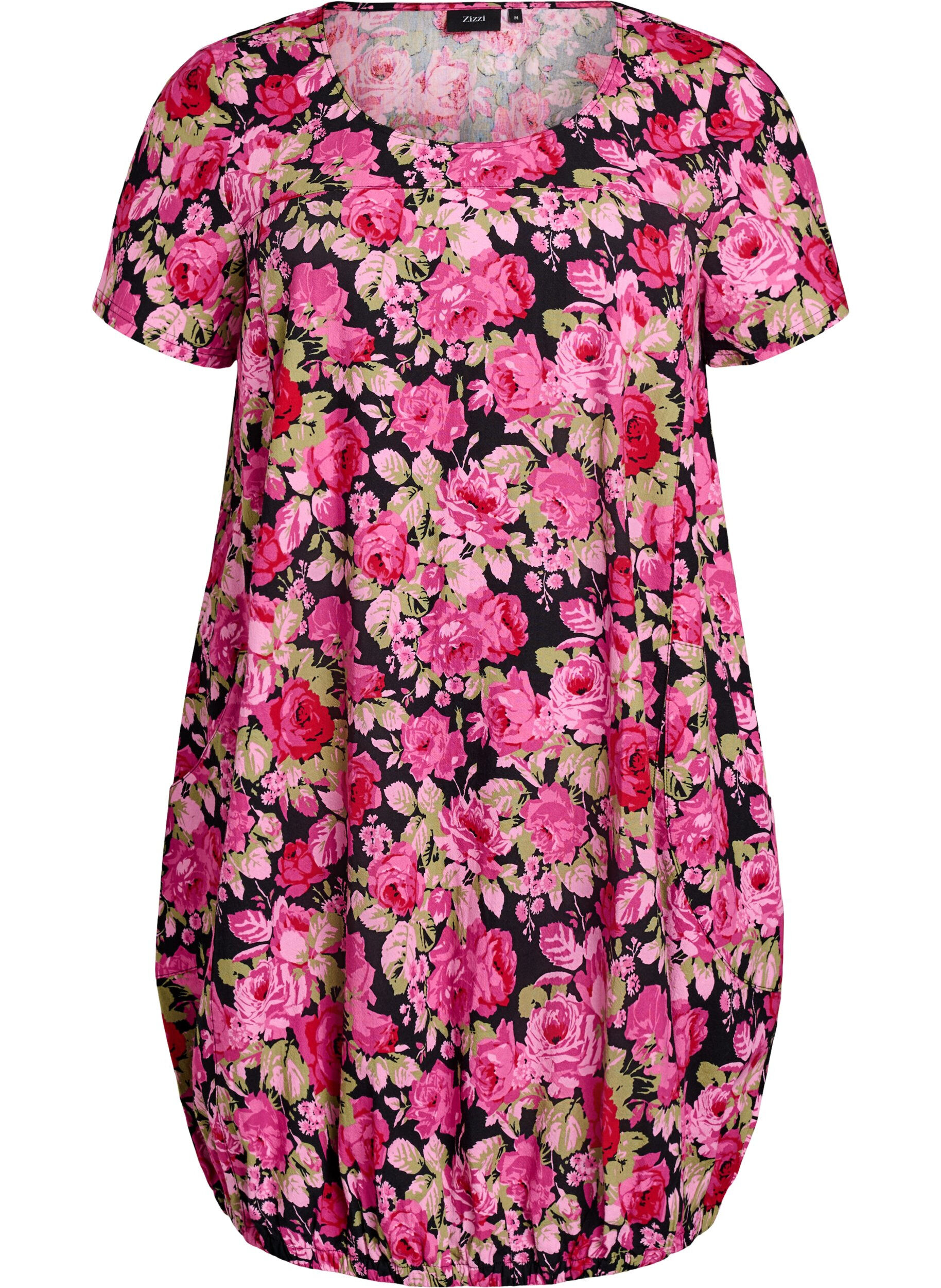 ZizzifashionShort-sleeved cotton dress with print, Black, Packshot image number 0