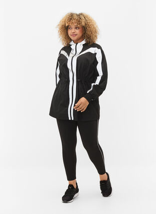 Sports jacket with reflective details and adjustable waist, Black w. Reflex, Model image number 1