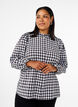 Checked shirt blouse with ruffle details, Black/W. Gingham, Model image number 0