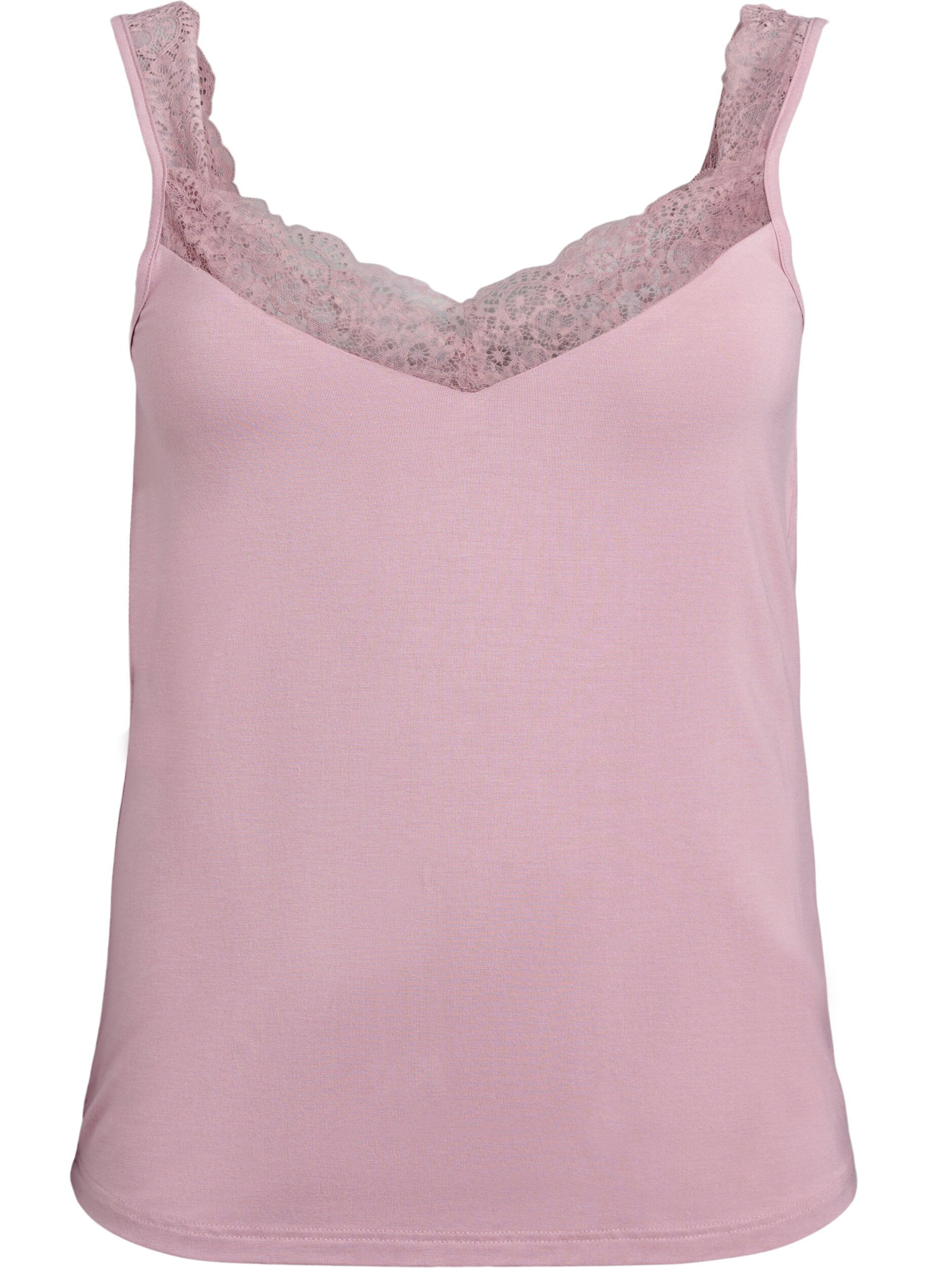 Zizzifashion Viscose top with lace trim, Rose, Packshot image number 0