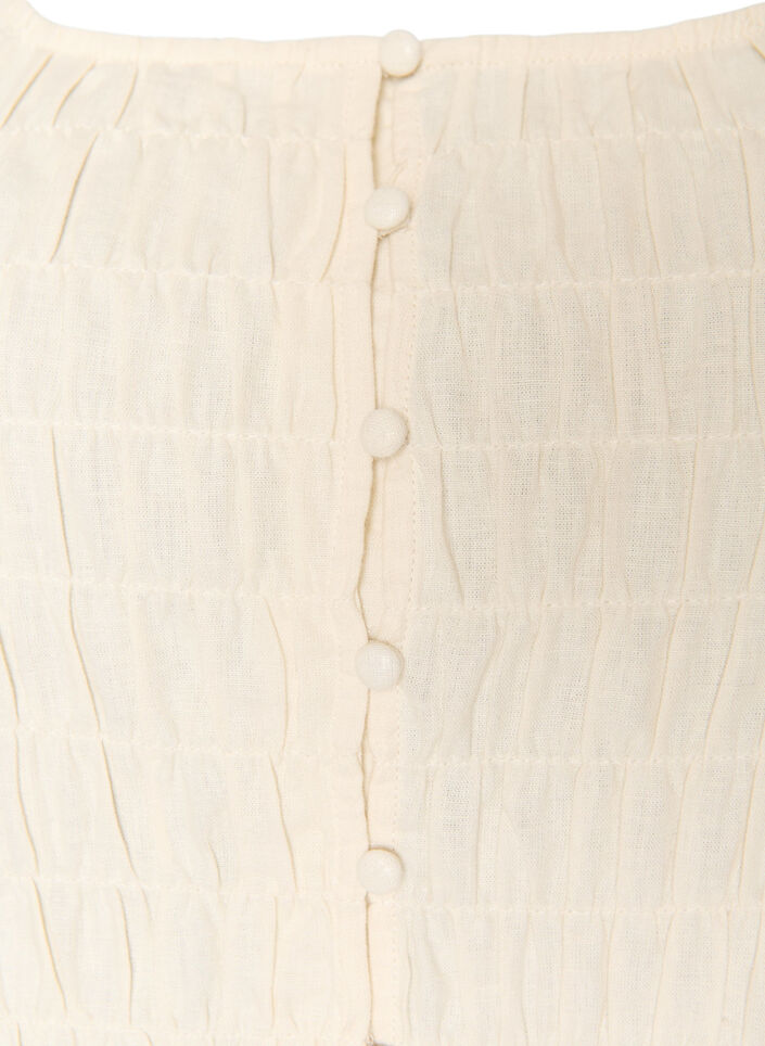 Sleeveless cotton and linen top with smock, Vanilla, Packshot image number 2
