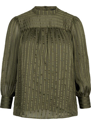 Striped blouse with high neck and button details, Forest Night, Packshot image number 0