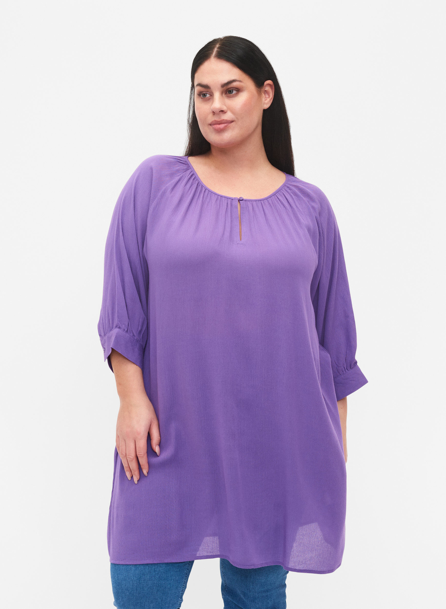 Zizzifashion Viscose tunic with 3/4 sleeves, Purple, Model image number 0