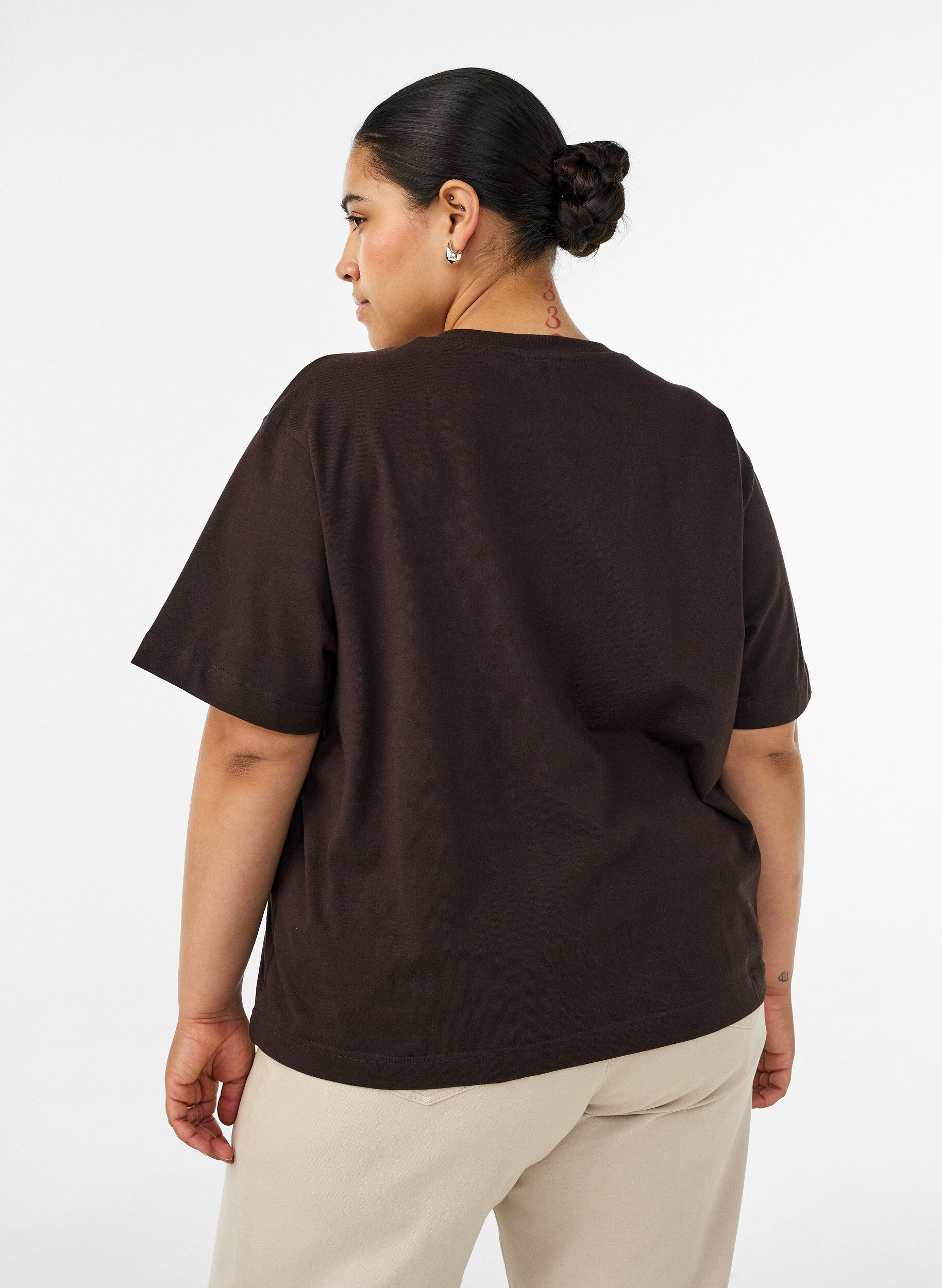ZizzifashionBoxy cotton T-shirt, Brown, Model image number 2