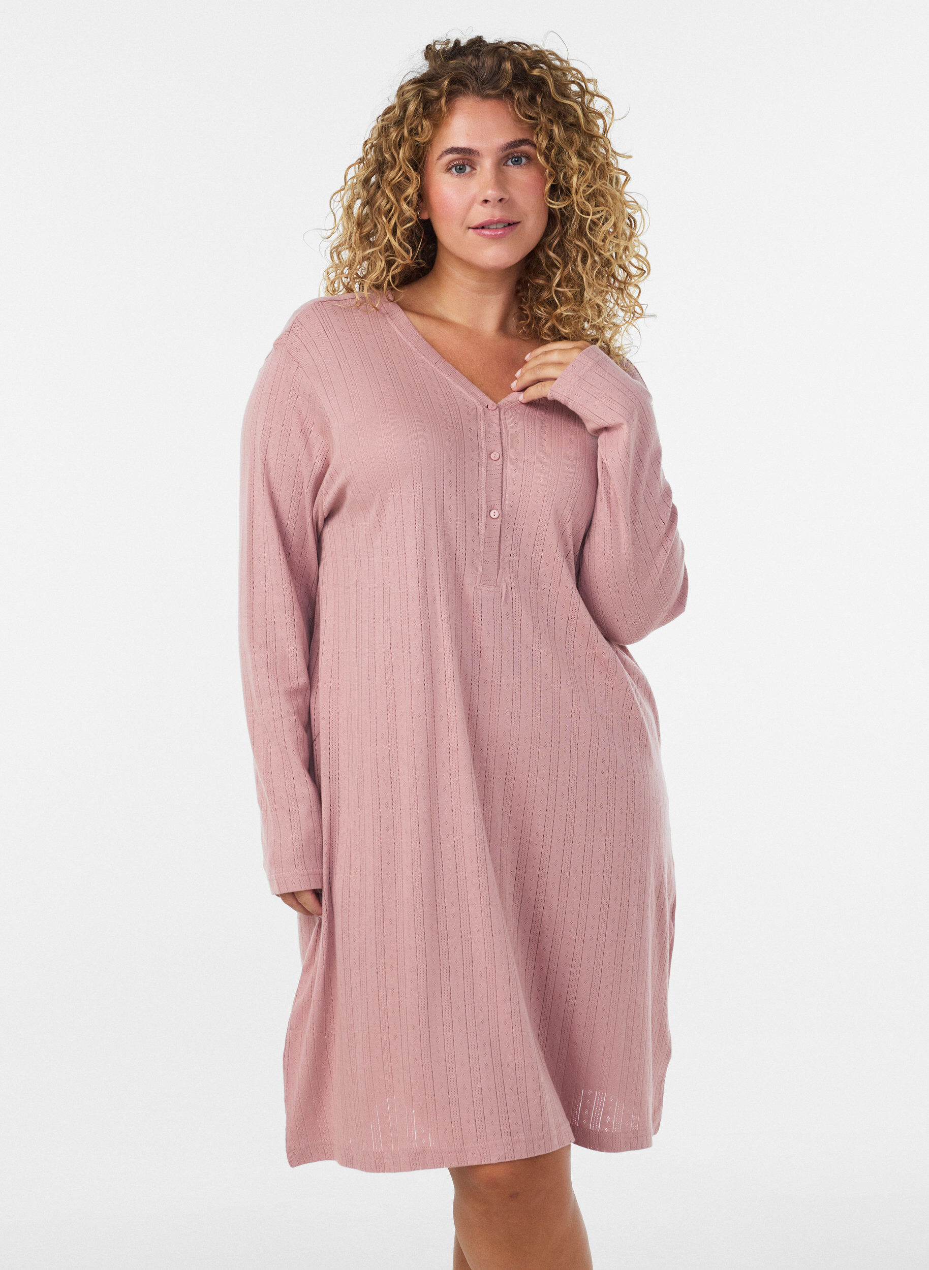 ZizzifashionNightgown in organic cotton with eyelet embroidery, Rose, Model image number 0