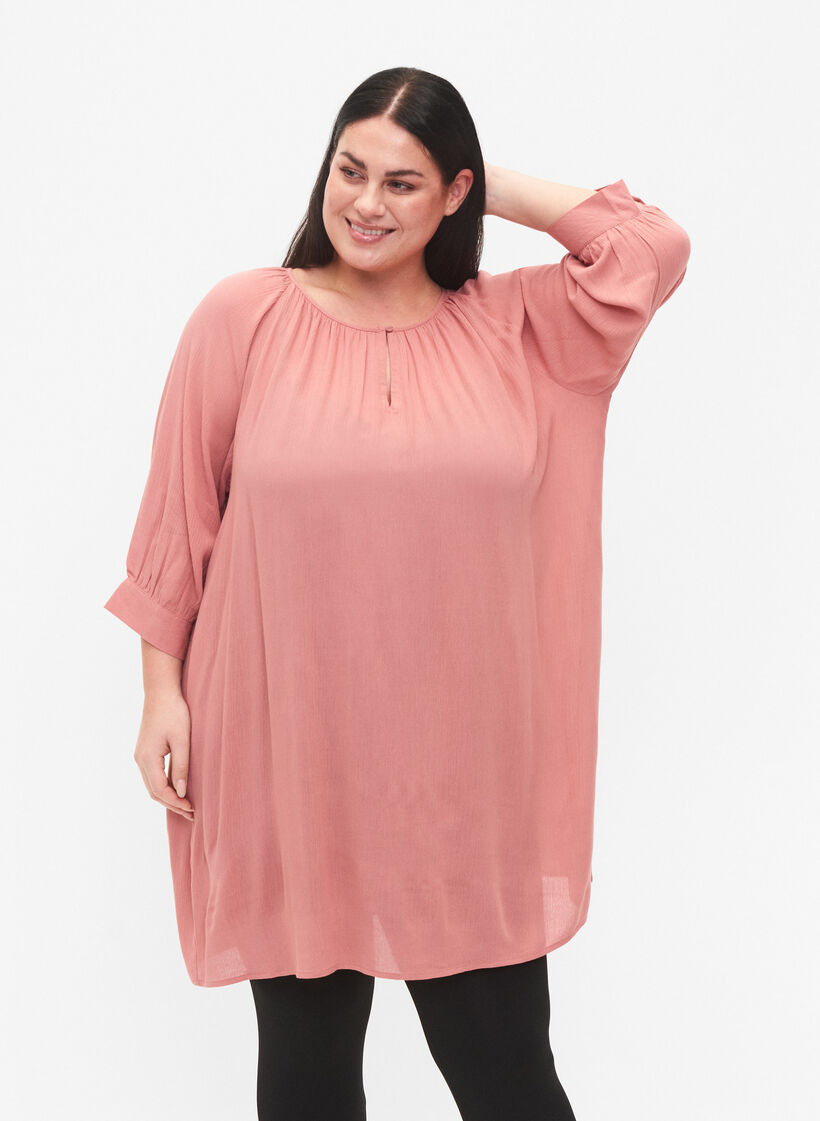 Viscose tunic with 3/4 sleeves, Rose, Model image number 0