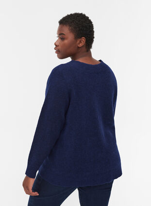 Marled, v-neck knitted blouse in a wool blend, Dark Blue Mel., Model image number 1